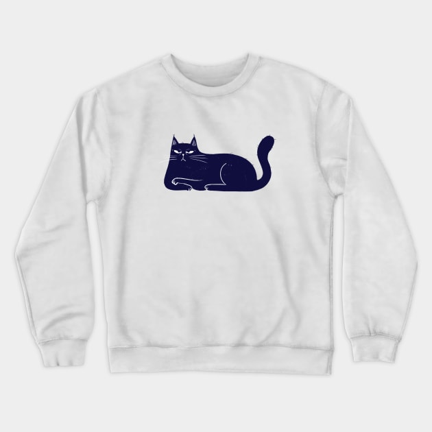 Moody blue cat not so happy mood - facing left Crewneck Sweatshirt by iulistration